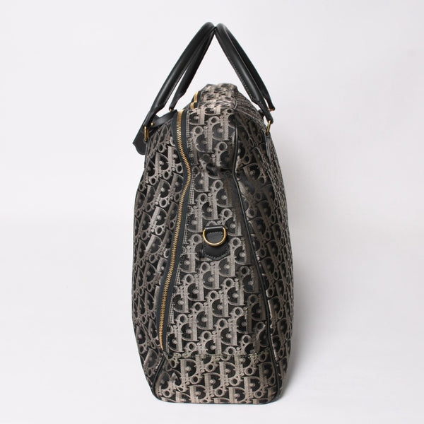 極美品 Christian Dior クリスチャンディオール オブリーク トロッター ボストンバッグ ジャガードキャンバス カーフスキン ブラック ゴールド金具 WS27279 中古 4a002093