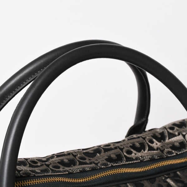 極美品 Christian Dior クリスチャンディオール オブリーク トロッター ボストンバッグ ジャガードキャンバス カーフスキン ブラック ゴールド金具 WS27279 中古 4a002093