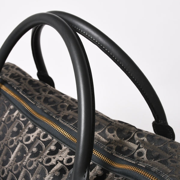 極美品 Christian Dior クリスチャンディオール オブリーク トロッター ボストンバッグ ジャガードキャンバス カーフスキン ブラック ゴールド金具 WS27279 中古 4a002093