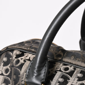 極美品 Christian Dior クリスチャンディオール オブリーク トロッター ボストンバッグ ジャガードキャンバス カーフスキン ブラック ゴールド金具 WS27279 中古 4a002093