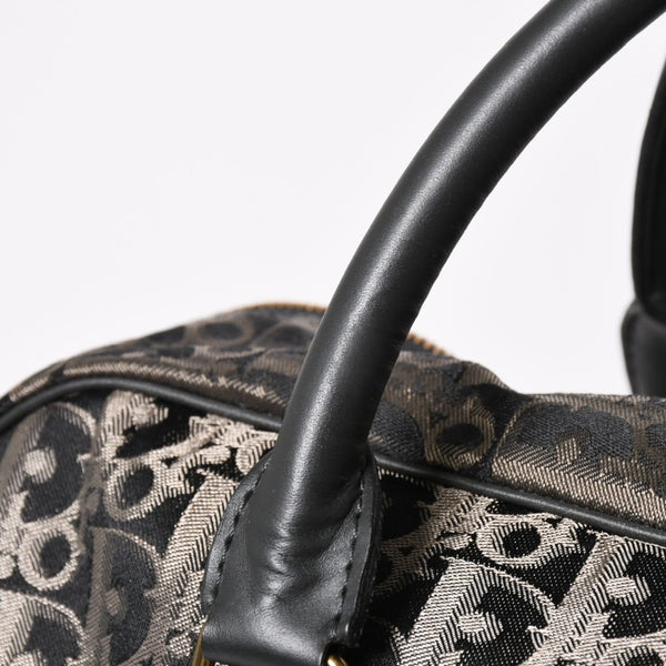 極美品 Christian Dior クリスチャンディオール オブリーク トロッター ボストンバッグ ジャガードキャンバス カーフスキン ブラック ゴールド金具 WS27279 中古 4a002093