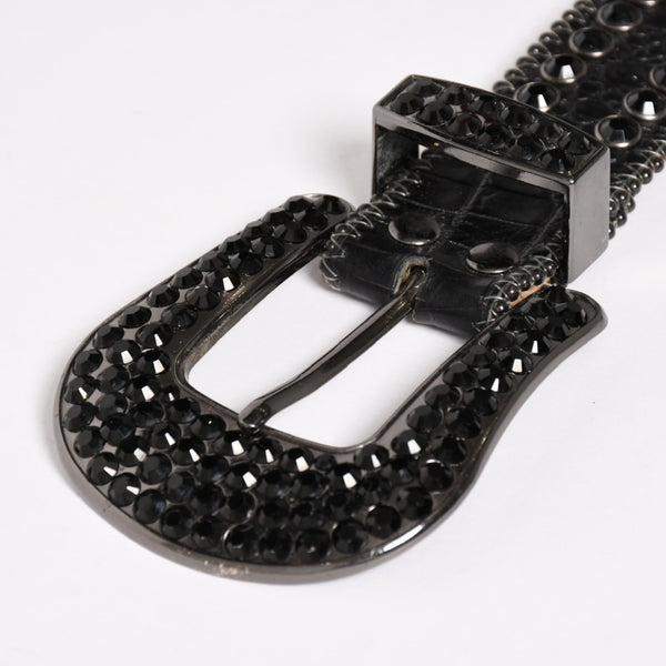 B.B.Simon BB Simon M7072 Belt, Studs, Rhinestones, Black, Silver Hardware, Excellent Condition, Used, 4a003217