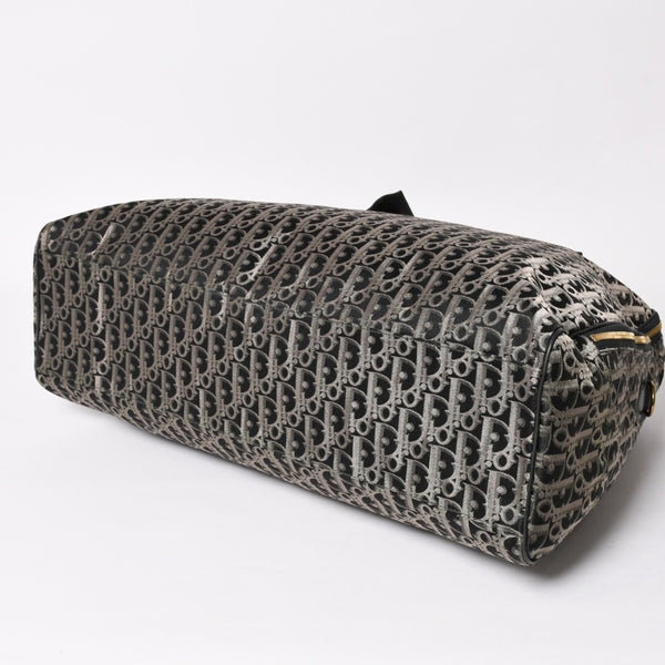 極美品 Christian Dior クリスチャンディオール オブリーク トロッター ボストンバッグ ジャガードキャンバス カーフスキン ブラック ゴールド金具 WS27279 中古 4a002093