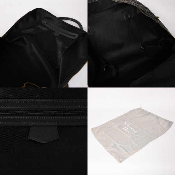 極美品 Christian Dior クリスチャンディオール オブリーク トロッター ボストンバッグ ジャガードキャンバス カーフスキン ブラック ゴールド金具 WS27279 中古 4a002093