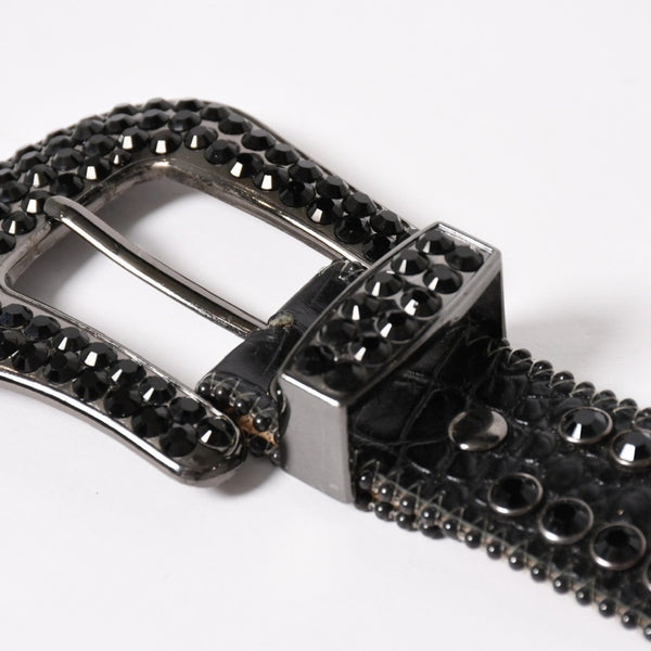 B.B.Simon BB Simon M7072 Belt, Studs, Rhinestones, Black, Silver Hardware, Excellent Condition, Used, 4a003217
