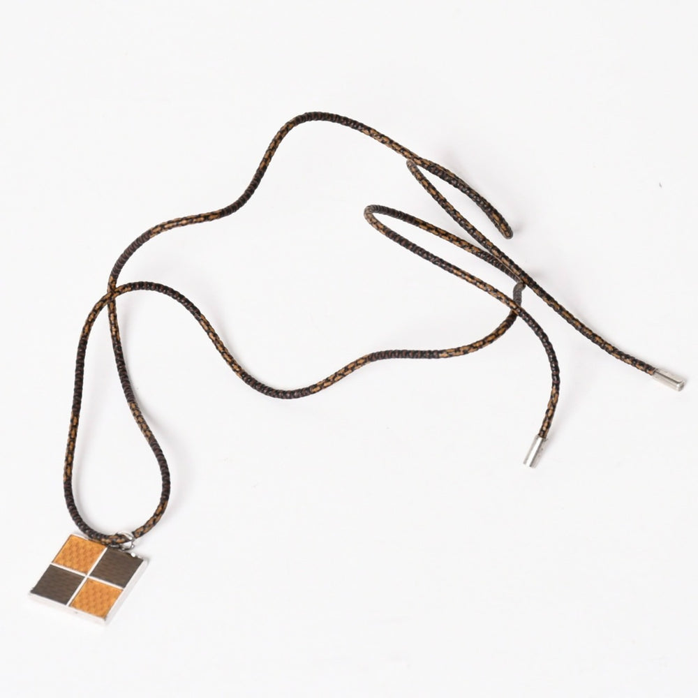 LOUIS VUITTON Pendantif Damier Silver 925 Ag925 Necklace Brown Yellow Good Condition Used 4a003249