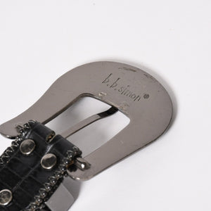 B.B.Simon BB Simon M7072 Belt, Studs, Rhinestones, Black, Silver Hardware, Excellent Condition, Used, 4a003217