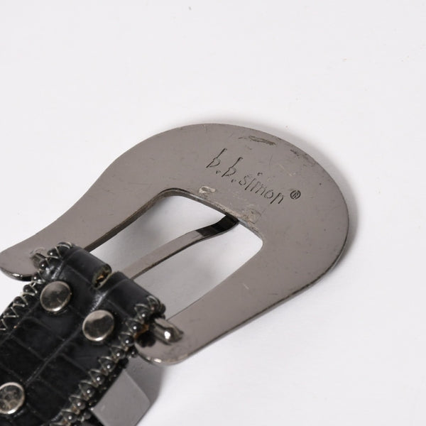 B.B.Simon BB Simon M7072 Belt, Studs, Rhinestones, Black, Silver Hardware, Excellent Condition, Used, 4a003217