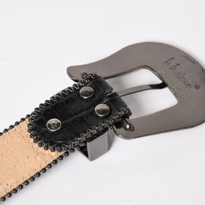 B.B.Simon BB Simon M7072 Belt, Studs, Rhinestones, Black, Silver Hardware, Excellent Condition, Used, 4a003217