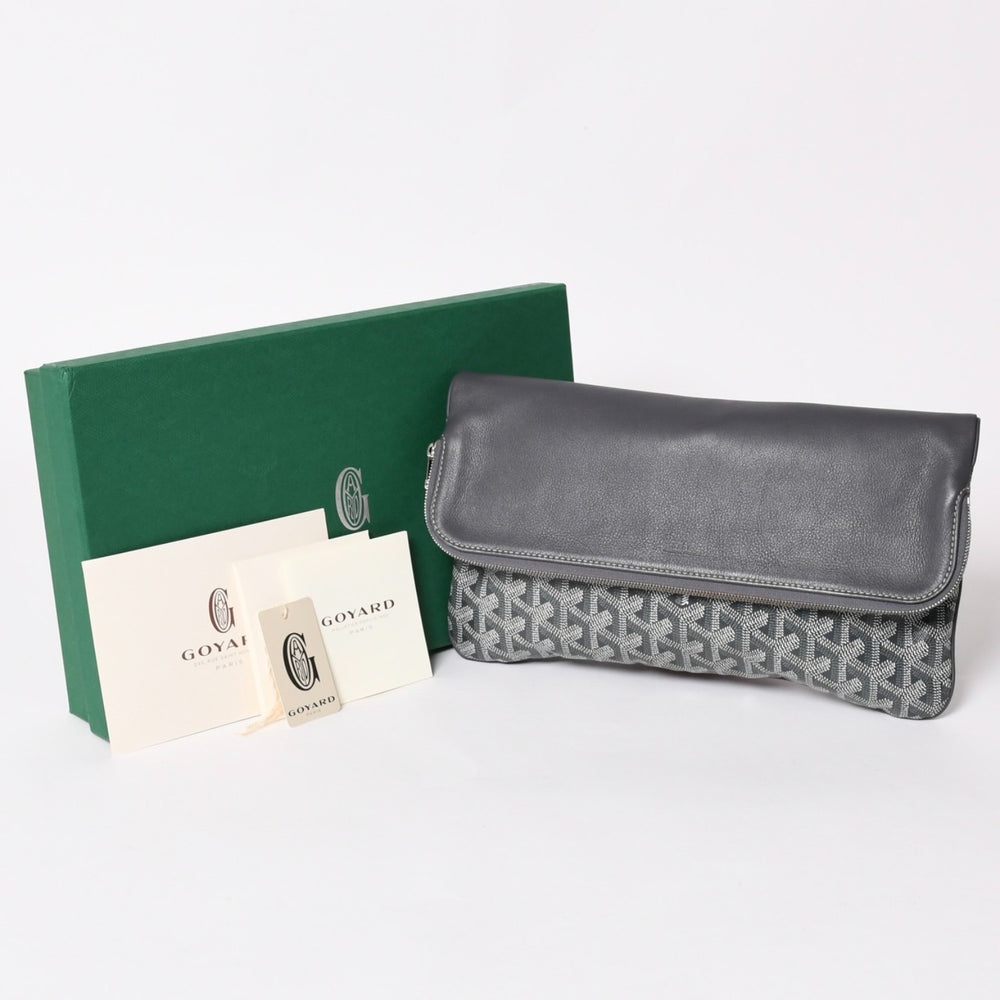 新品同様 GOYARD ゴヤール 折りたたみクラッチバッグ サンマリー MM ヘリンボーン柄 グレー 中古 4a003226