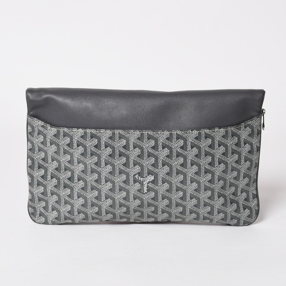 新品同様 GOYARD ゴヤール 折りたたみクラッチバッグ サンマリー MM ヘリンボーン柄 グレー 中古 4a003226