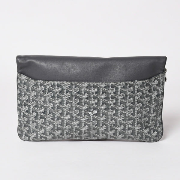 新品同様 GOYARD ゴヤール 折りたたみクラッチバッグ サンマリー MM ヘリンボーン柄 グレー 中古 4a003226