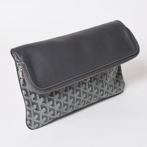 新品同様 GOYARD ゴヤール 折りたたみクラッチバッグ サンマリー MM ヘリンボーン柄 グレー 中古 4a003226