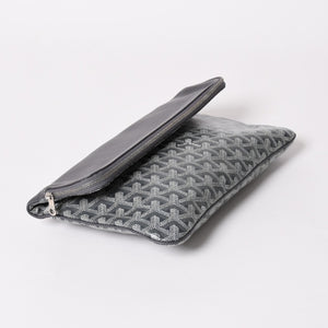 新品同様 GOYARD ゴヤール 折りたたみクラッチバッグ サンマリー MM ヘリンボーン柄 グレー 中古 4a003226