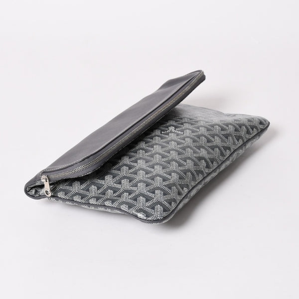 新品同様 GOYARD ゴヤール 折りたたみクラッチバッグ サンマリー MM ヘリンボーン柄 グレー 中古 4a003226