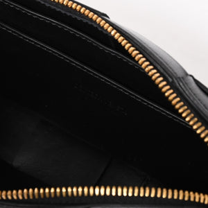 極美品 BOTTEGA VENETA ボッテガヴェネタ カセットショルダーバッグ イントレチャート ミニウォレット ラムスキン レザー ブラック ゴールド金具 中古 4a003228