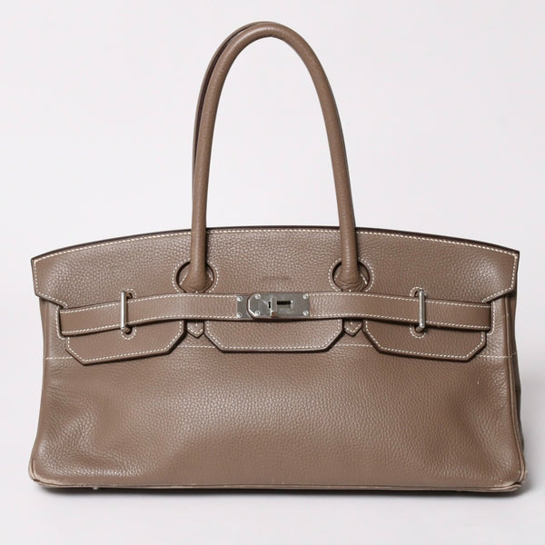 HERMES エルメス ショルダーバーキン42 ハンドバッグ □J刻印 トリヨンクレマンス エトゥープ SV金具 内縫い ゴルチエ期 美品 中古 4a003173