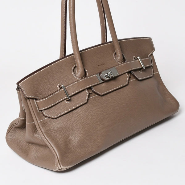 HERMES エルメス ショルダーバーキン42 ハンドバッグ □J刻印 トリヨンクレマンス エトゥープ SV金具 内縫い ゴルチエ期 美品 中古 4a003173