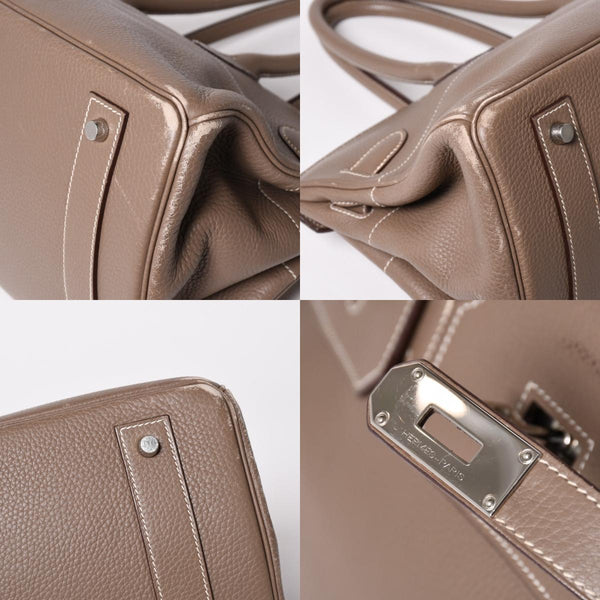 HERMES エルメス ショルダーバーキン42 ハンドバッグ □J刻印 トリヨンクレマンス エトゥープ SV金具 内縫い ゴルチエ期 美品 中古 4a003173