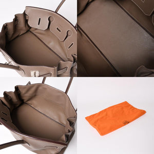 HERMES エルメス ショルダーバーキン42 ハンドバッグ □J刻印 トリヨンクレマンス エトゥープ SV金具 内縫い ゴルチエ期 美品 中古 4a003173