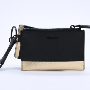 極美品 PRADA プラダ ロゴ コインケース カードカース サファーノレザー ブラック ゴールド ブラック レザー 中古 4a003223