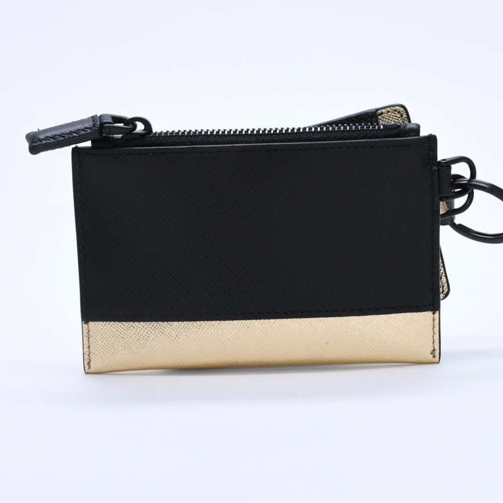 Very Good Condition PRADA Logo Coin Case Card Curse Saffano Leather Black Gold Black Leather Used 4a003223