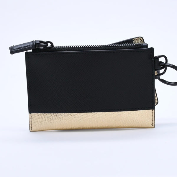 極美品 PRADA プラダ ロゴ コインケース カードカース サファーノレザー ブラック ゴールド ブラック レザー 中古 4a003223