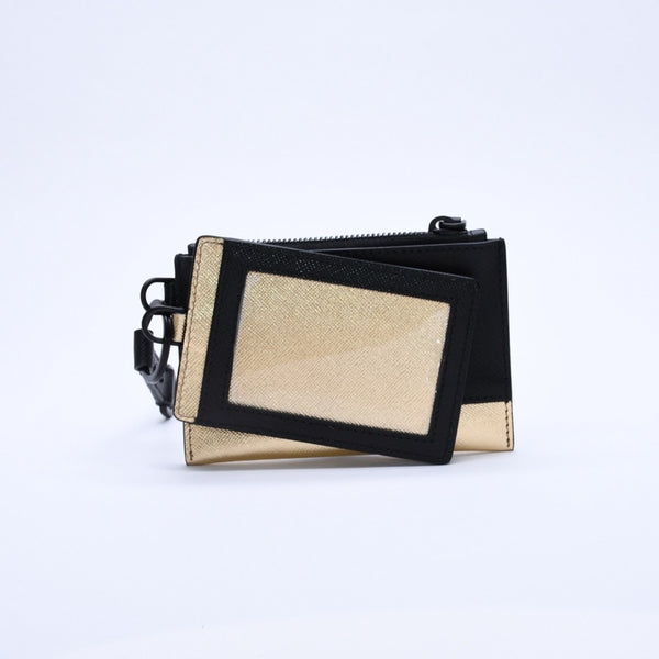 極美品 PRADA プラダ ロゴ コインケース カードカース サファーノレザー ブラック ゴールド ブラック レザー 中古 4a003223