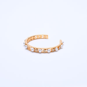 極美品 CHANEL シャネル ココマーク バングル フェイクパール ゴールド メタル GP フェイクパール ラインストーン I20A 中古 4a003202