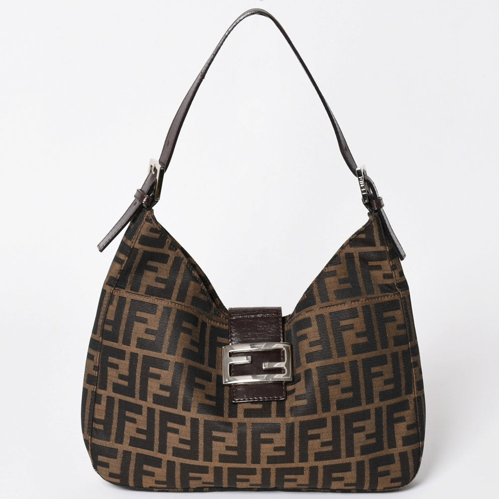 極美品 FENDI フェンディ Shoulder Bag ショルダーバッグ ズッカ キャンバス レザー シルバー金具 中古 4a003043