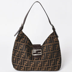 極美品 FENDI フェンディ Shoulder Bag ショルダーバッグ ズッカ キャンバス レザー シルバー金具 中古 4a003043