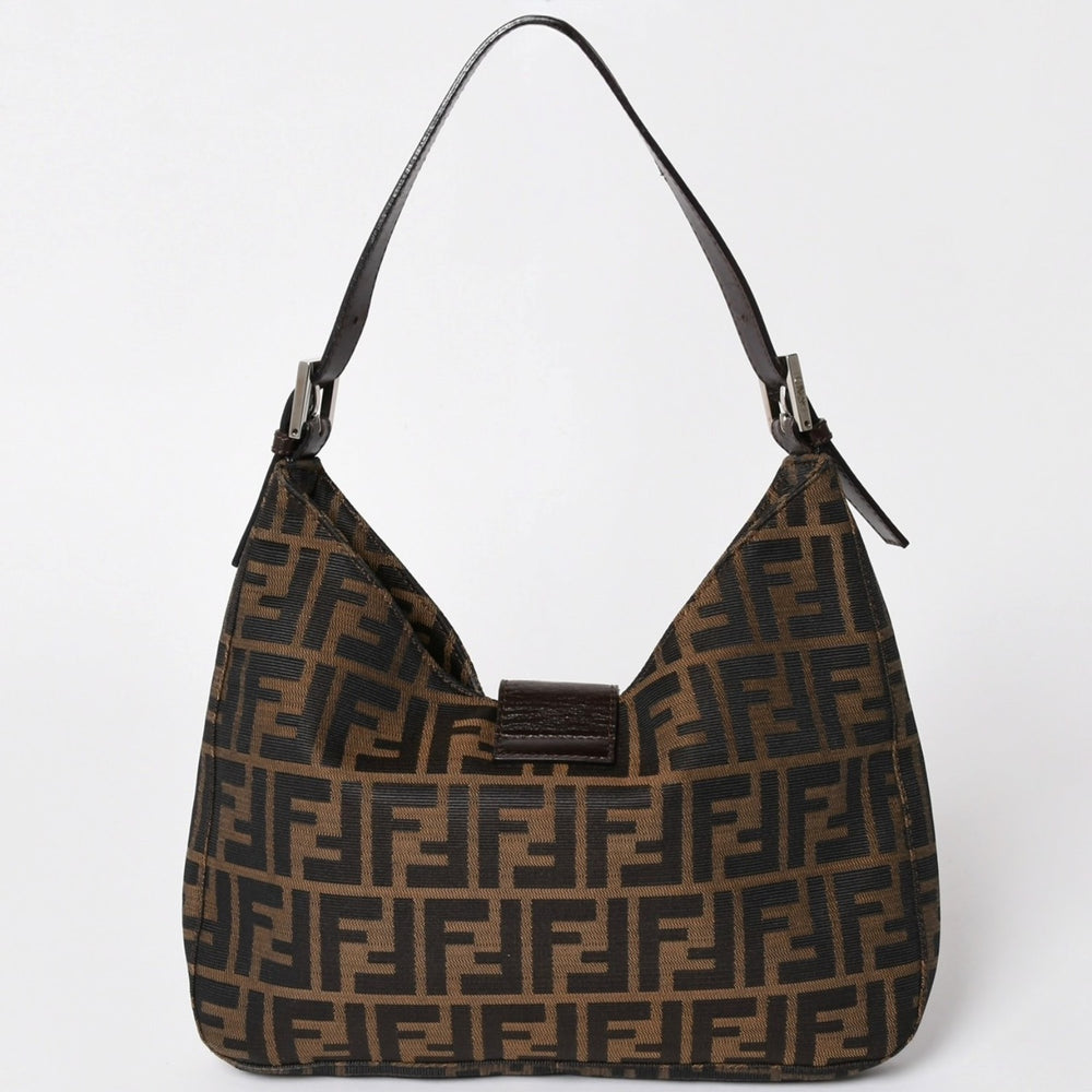 極美品 FENDI フェンディ Shoulder Bag ショルダーバッグ ズッカ キャンバス レザー シルバー金具 中古 4a003043