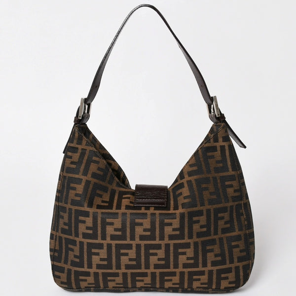 極美品 FENDI フェンディ Shoulder Bag ショルダーバッグ ズッカ キャンバス レザー シルバー金具 中古 4a003043