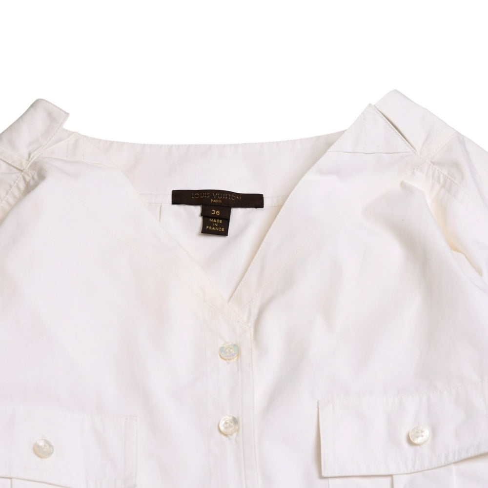LOUIS VUITTON ルイヴィトン ミドル丈 ドレス サイズ36 ホワイト ゴールド金具 コットン100% RW081B 美品 中古 4a003243