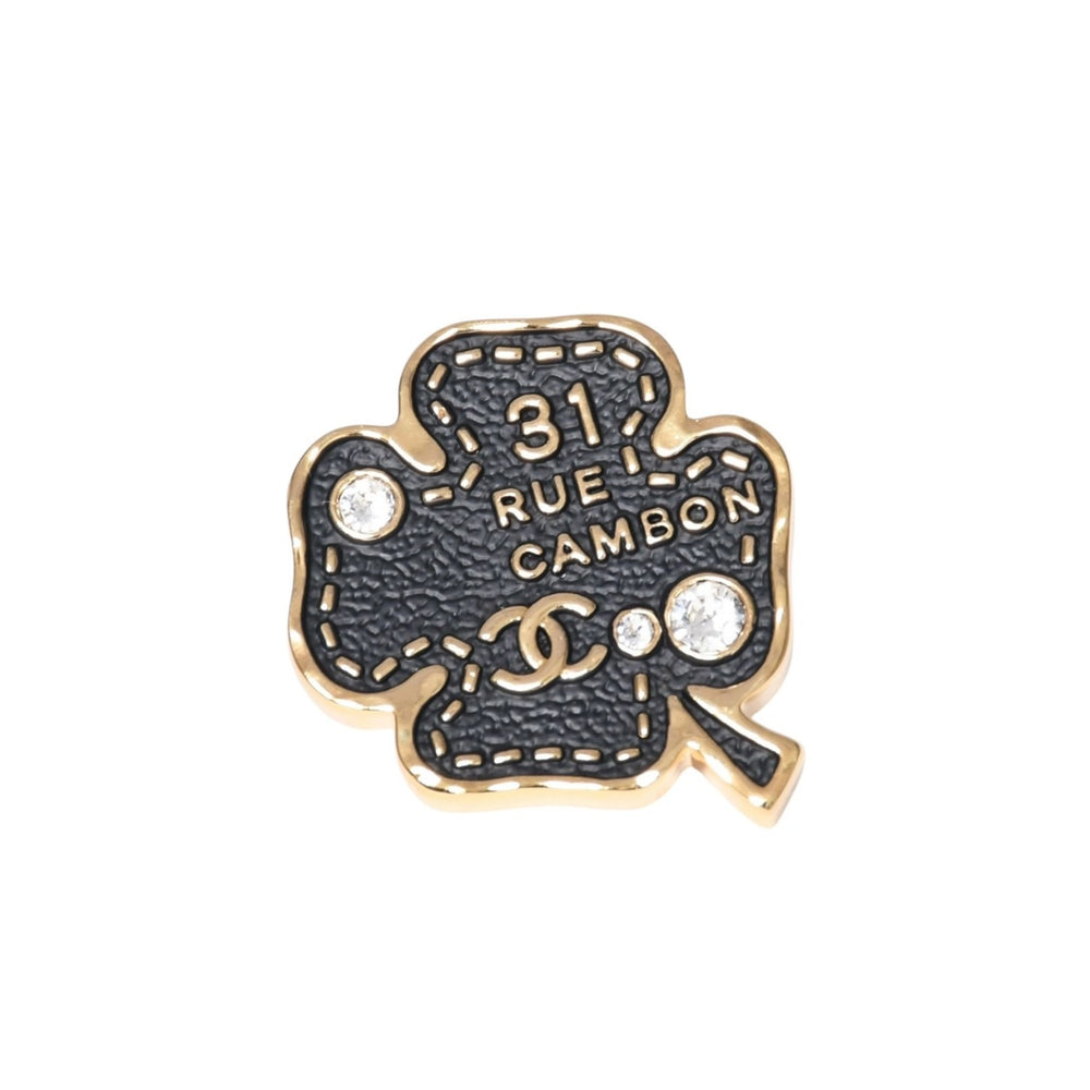 極美品 CHANEL シャネル ブローチ BROOC ココマーク メタル ゴールド ブラック ラインストーン B23S刻印 中古 4a003612