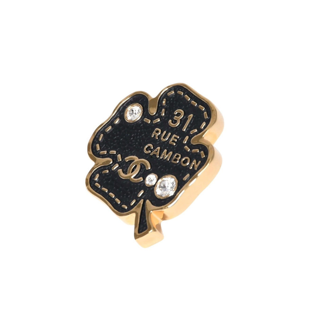 極美品 CHANEL シャネル ブローチ BROOC ココマーク メタル ゴールド ブラック ラインストーン B23S刻印 中古 4a003612