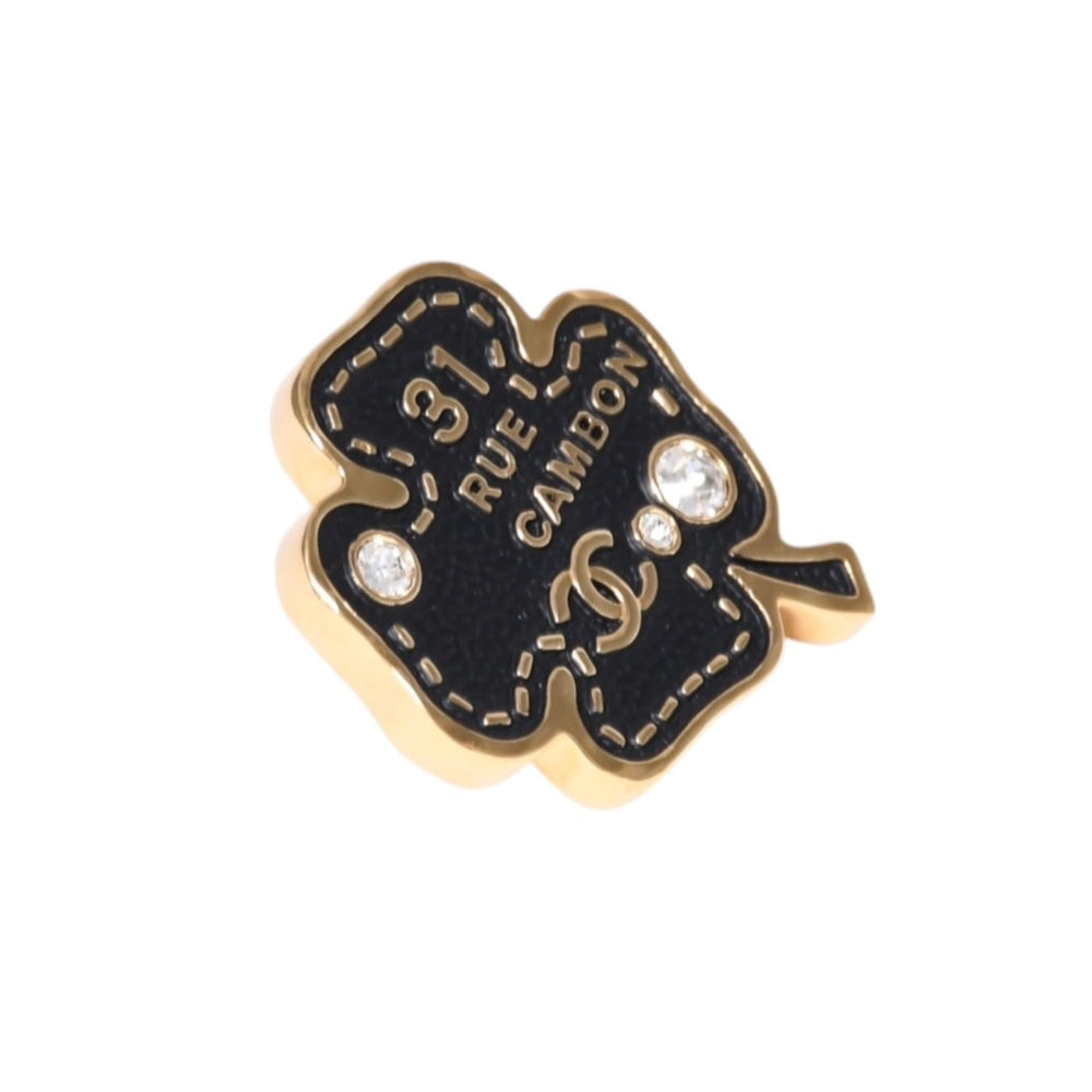 Very Good Condition CHANEL Brooch BROOC Coco Mark Metal Gold Black Rhinestone B23S Engraved Used 4a003612