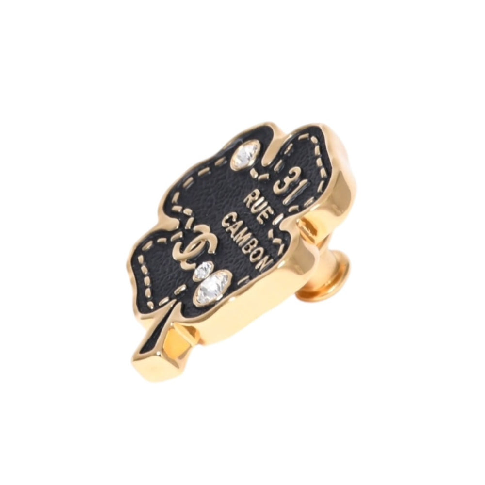 Very Good Condition CHANEL Brooch BROOC Coco Mark Metal Gold Black Rhinestone B23S Engraved Used 4a003612