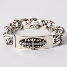 Load image into Gallery viewer, CHROME HEARTS クロムハーツ ID FLORAL CRS FNCY P DIA フローラルクロス ファンシーチェーン IDブレスレット 13リンク 純正 美品 中古 4a003351