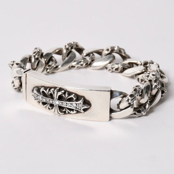 CHROME HEARTS クロムハーツ ID FLORAL CRS FNCY P DIA フローラルクロス ファンシーチェーン IDブレスレット 13リンク 純正 美品 中古 4a003351