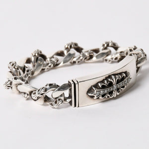 CHROME HEARTS クロムハーツ ID FLORAL CRS FNCY P DIA フローラルクロス ファンシーチェーン IDブレスレット 13リンク 純正 美品 中古 4a003351