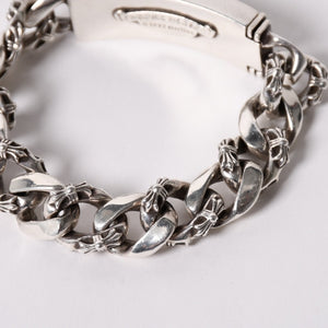 CHROME HEARTS クロムハーツ ID FLORAL CRS FNCY P DIA フローラルクロス ファンシーチェーン IDブレスレット 13リンク 純正 美品 中古 4a003351
