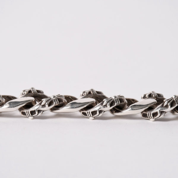 CHROME HEARTS クロムハーツ ID FLORAL CRS FNCY P DIA フローラルクロス ファンシーチェーン IDブレスレット 13リンク 純正 美品 中古 4a003351