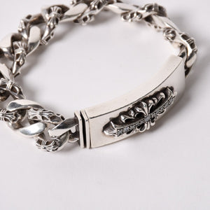 CHROME HEARTS クロムハーツ ID FLORAL CRS FNCY P DIA フローラルクロス ファンシーチェーン IDブレスレット 13リンク 純正 美品 中古 4a003351