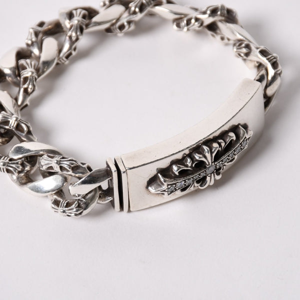 CHROME HEARTS クロムハーツ ID FLORAL CRS FNCY P DIA フローラルクロス ファンシーチェーン IDブレスレット 13リンク 純正 美品 中古 4a003351