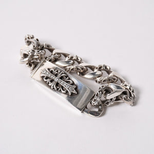CHROME HEARTS クロムハーツ ID FLORAL CRS FNCY P DIA フローラルクロス ファンシーチェーン IDブレスレット 13リンク 純正 美品 中古 4a003351