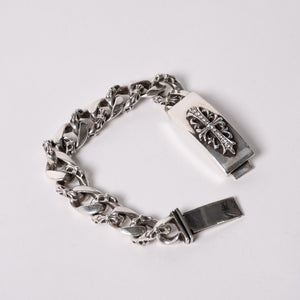 CHROME HEARTS クロムハーツ ID FLORAL CRS FNCY P DIA フローラルクロス ファンシーチェーン IDブレスレット 13リンク 純正 美品 中古 4a003351