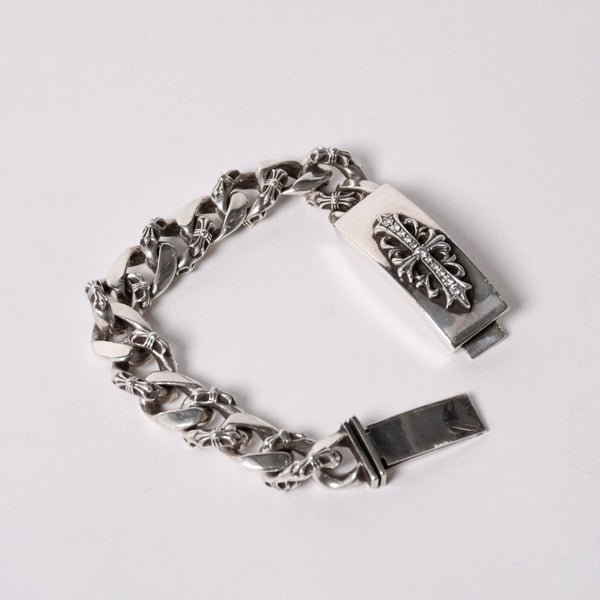 CHROME HEARTS クロムハーツ ID FLORAL CRS FNCY P DIA フローラルクロス ファンシーチェーン IDブレスレット 13リンク 純正 美品 中古 4a003351