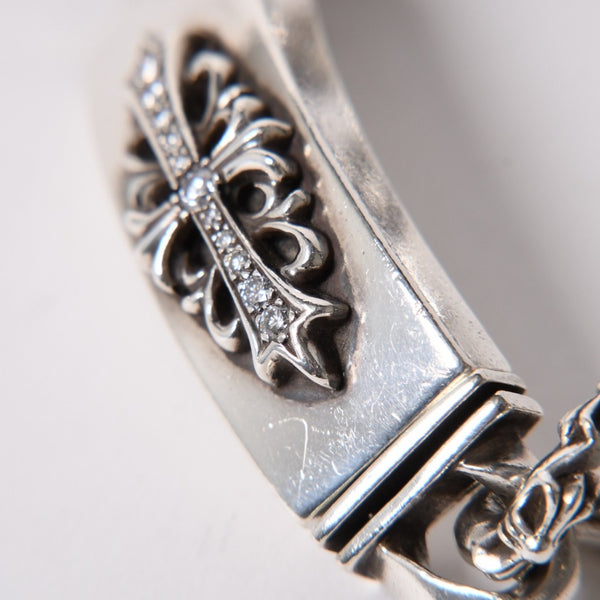 CHROME HEARTS クロムハーツ ID FLORAL CRS FNCY P DIA フローラルクロス ファンシーチェーン IDブレスレット 13リンク 純正 美品 中古 4a003351
