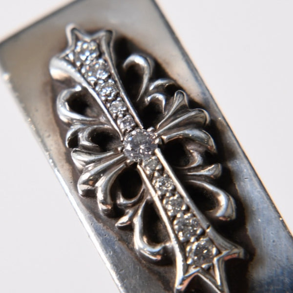 CHROME HEARTS クロムハーツ ID FLORAL CRS FNCY P DIA フローラルクロス ファンシーチェーン IDブレスレット 13リンク 純正 美品 中古 4a003351